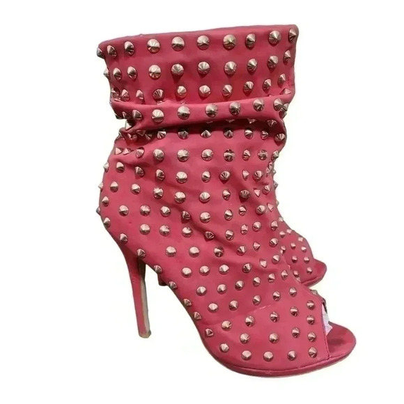 Studded red Peep toe booties.  Size 10 - Picture 5 of 11
